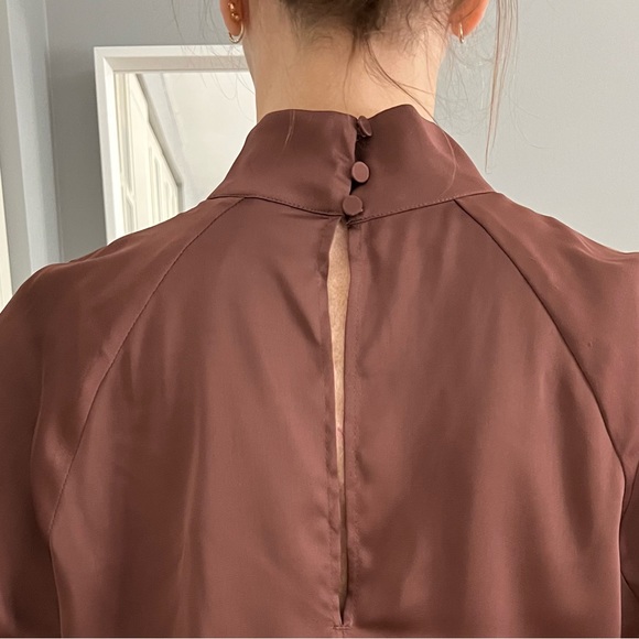 H&M Silky High Neck Blouse - Size XS - Chocolate Bronze - Picture 4 of 10